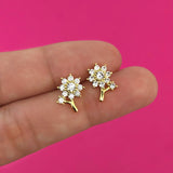 Aretes Chapa de Oro Flor de Zirconia  Az164