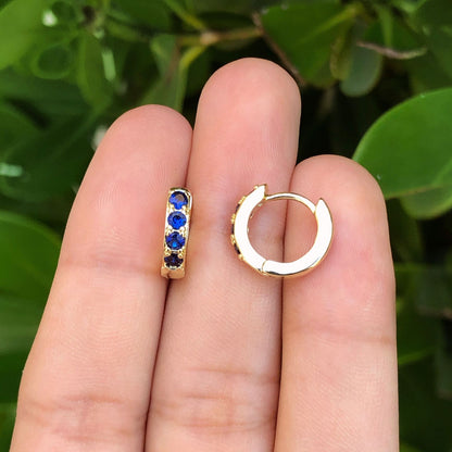 Aretes Arracada Zirconia Azul Chapa de Oro 14K Az103
