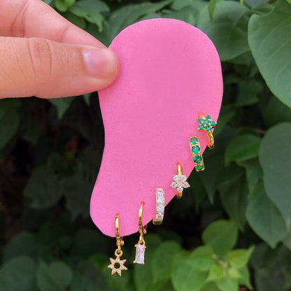 Aretes Dorados Arracada Blanca Chapa de Oro Az219