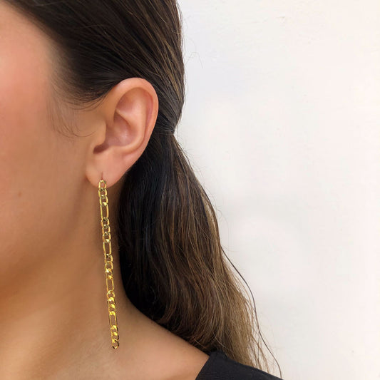 Aretes Cadena Chapa de Oro 18K Az253