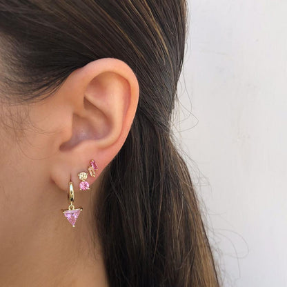 Aretes Triangulo Rosa Chapa de Oro Az249
