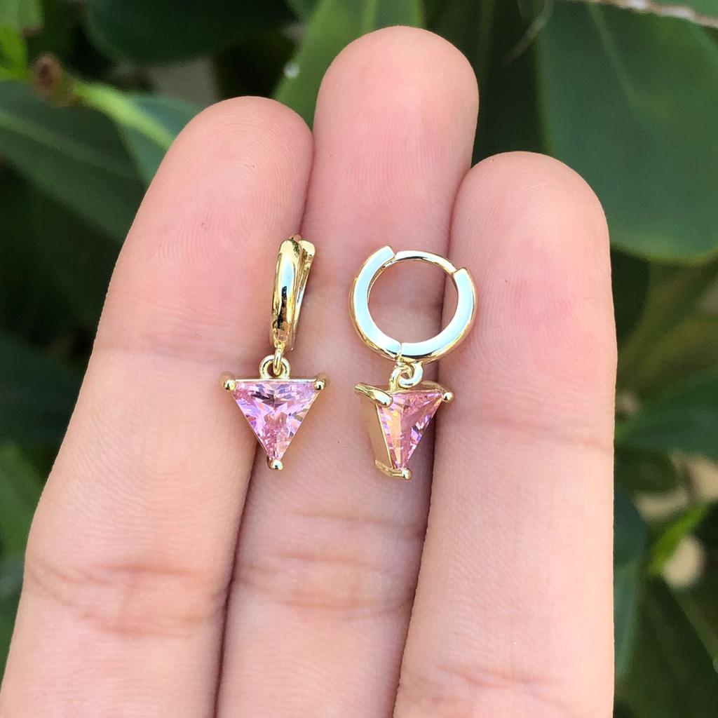 Aretes Triangulo Rosa Chapa de Oro Az249