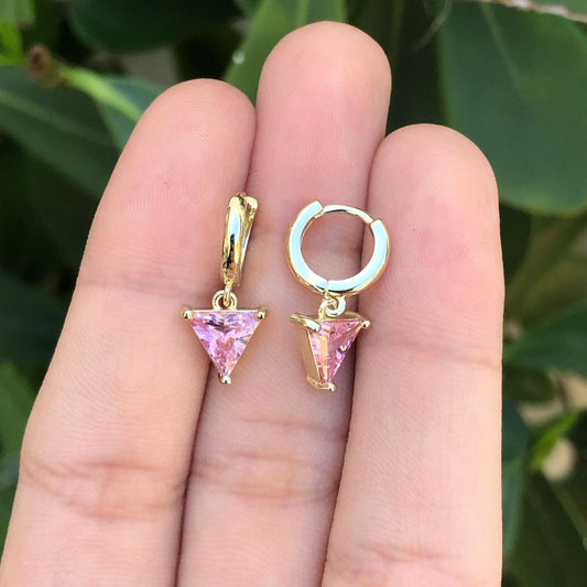 Aretes Triangulo Rosa Chapa de Oro Az249