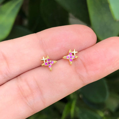 Aretes Estrella Magenta Chapa de Oro Az62
