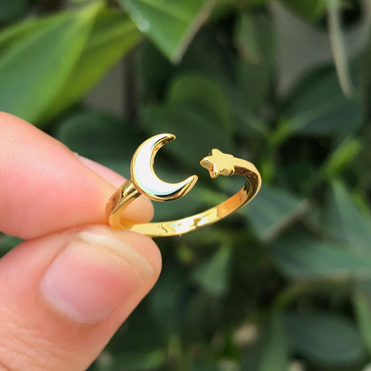 Anillo Luna Estrella Chapa de Oro C643
