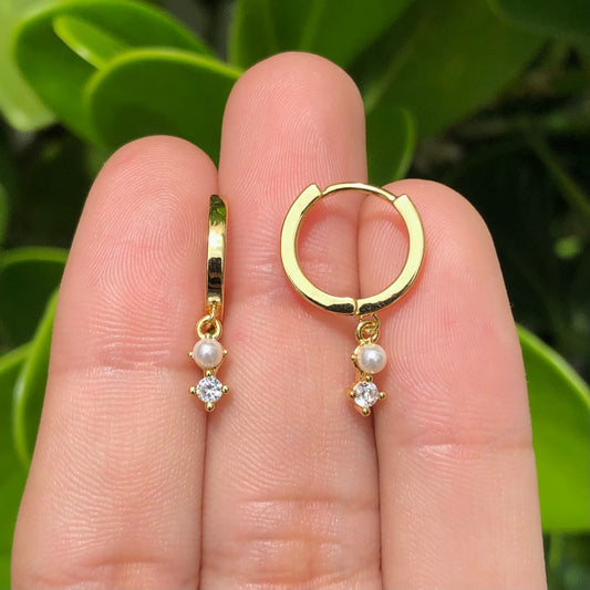 Aretes Perla Chapa de Oro R756