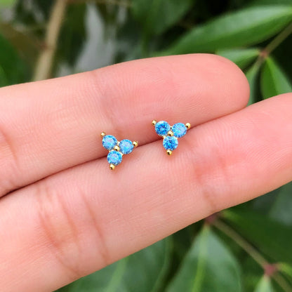 Aretes Trébol Azul Chapa De Oro R722