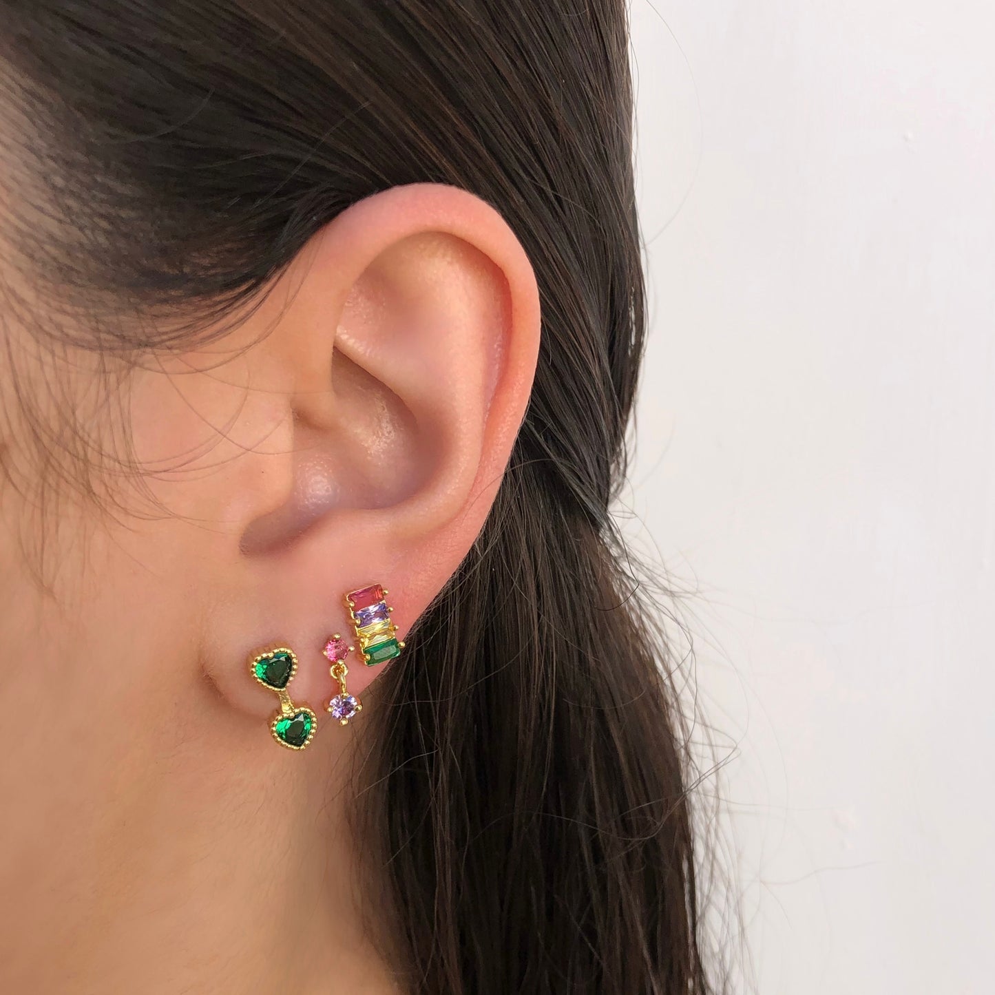 Aretes Verdes Corazon Chapa de Oro AZ39