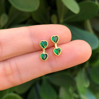 Aretes Verdes Corazon Chapa de Oro AZ39