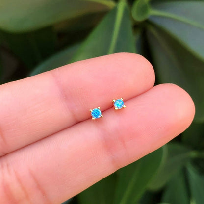 Aretes Zirconia Azul Chapa de Oro AZ72