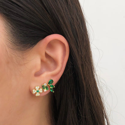Aretes Zirconia Verde Chapa de Oro  Az235