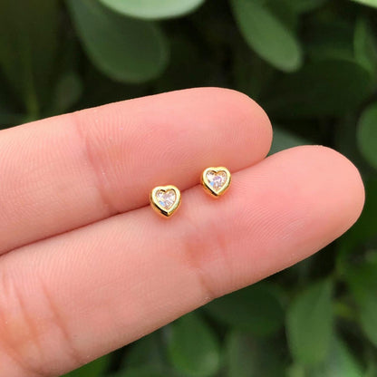 Aretes Dorados Corazon Zirconia Blanca Chapa de oro