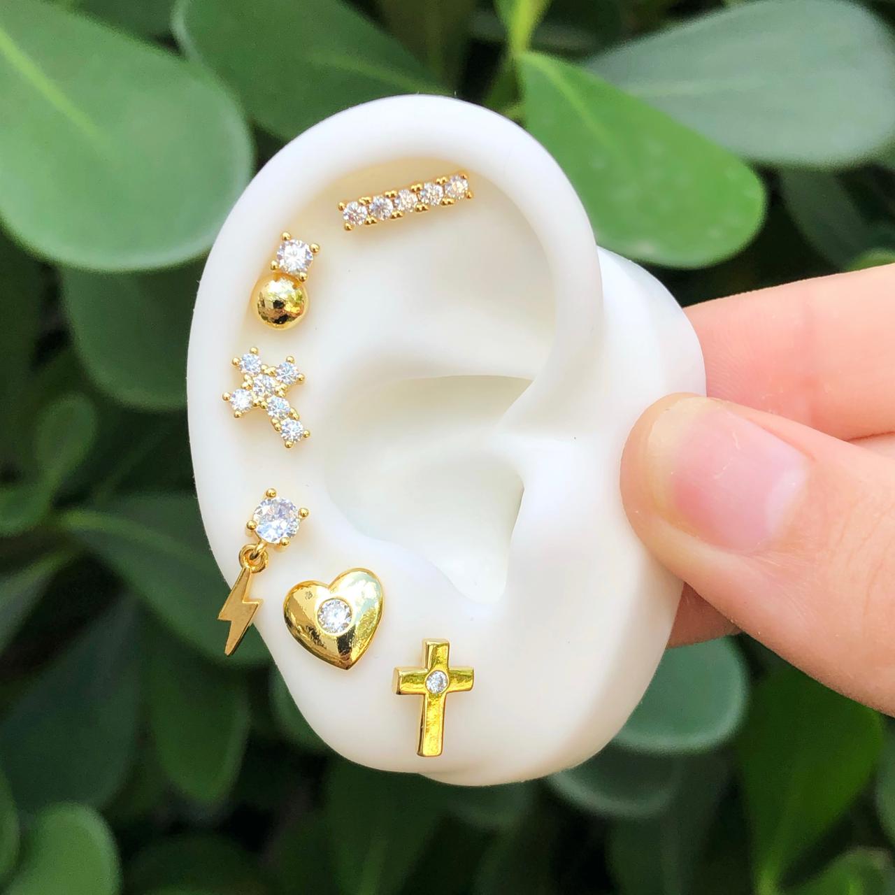 Aretes Cruz Dorada Chapa de Oro Az413