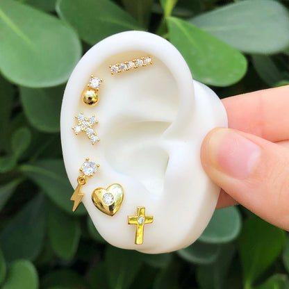 Aretes Cruz Dorada Chapa de Oro Az413