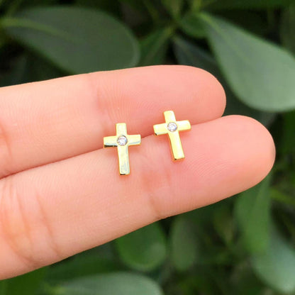 Aretes Cruz Dorada Chapa de Oro Az413