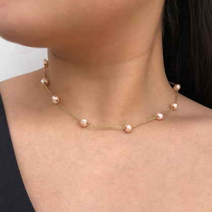 Collar Perlas Rose Chapa de Oro   2F1