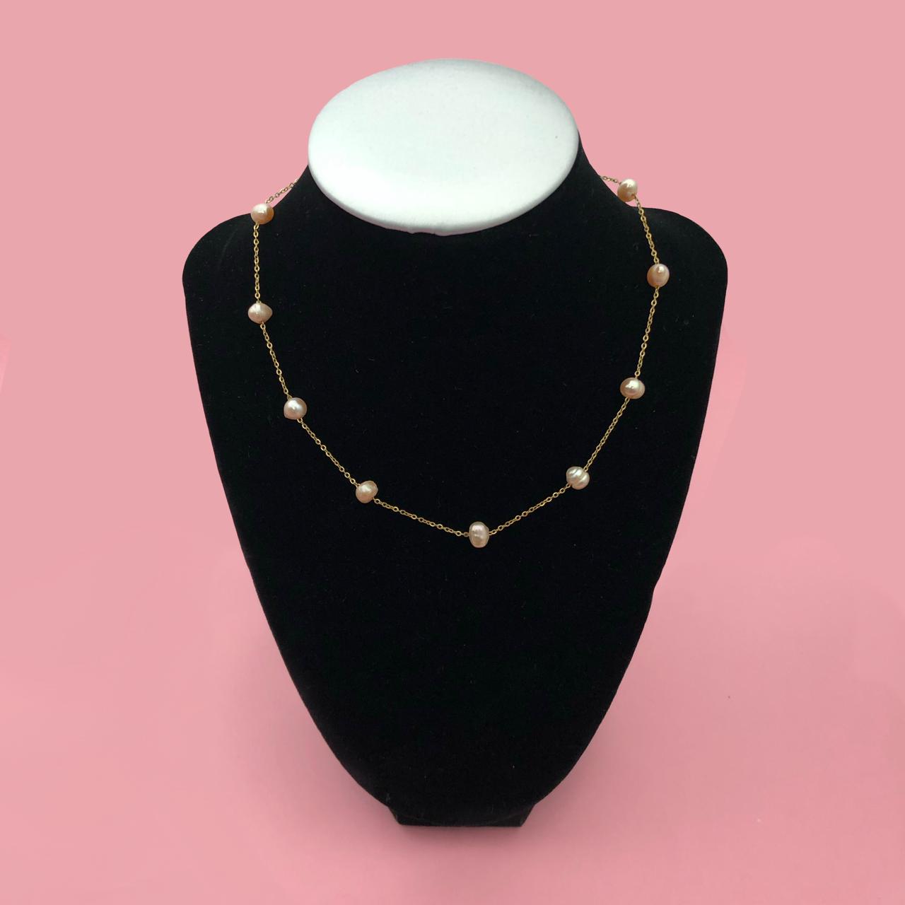 Collar Perlas Rose Chapa de Oro   2F1