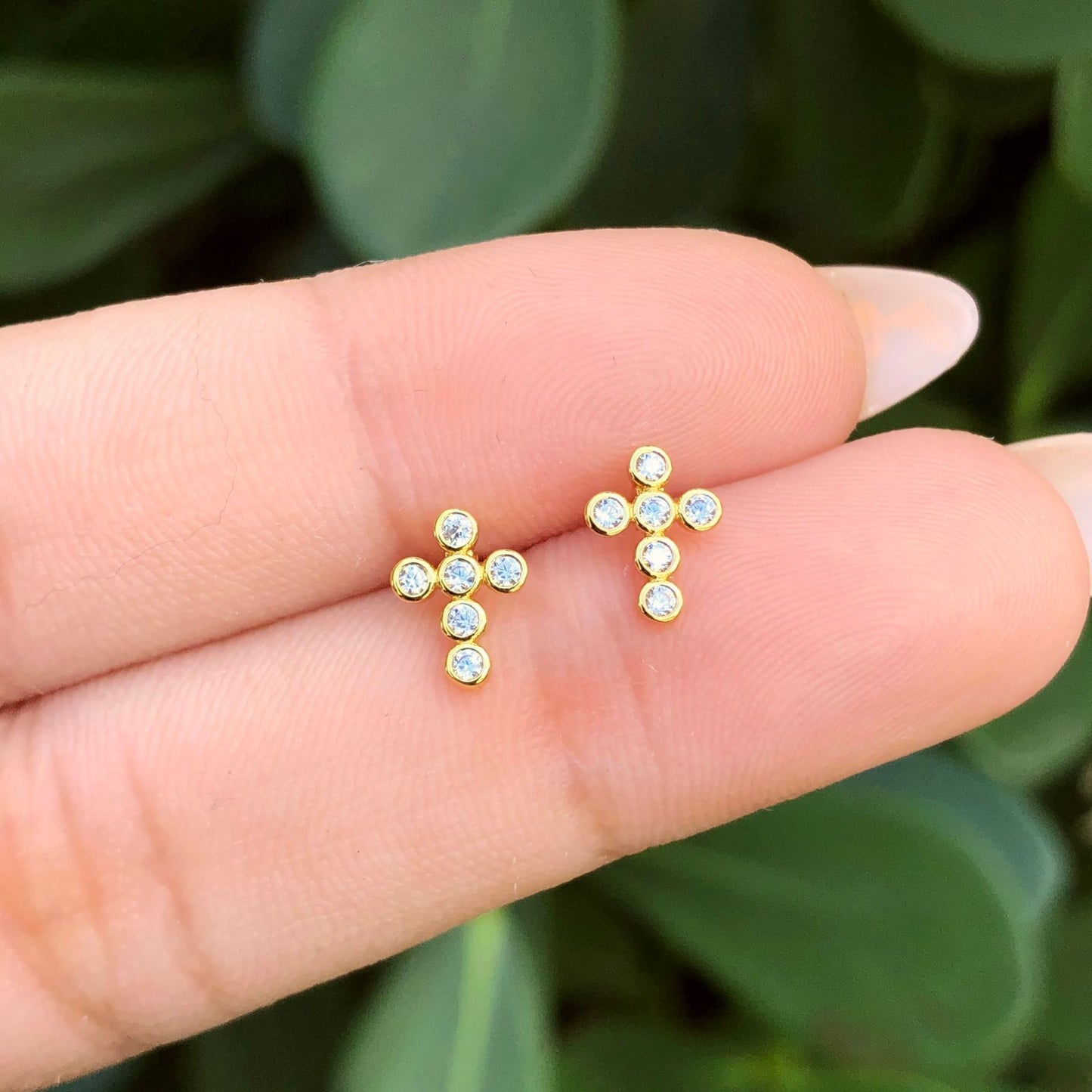 Aretes Cruz Zirconias Chapa de Oro Az280