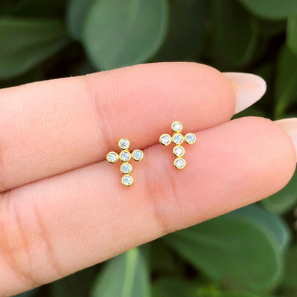 Aretes Cruz Zirconias Chapa de Oro Az280