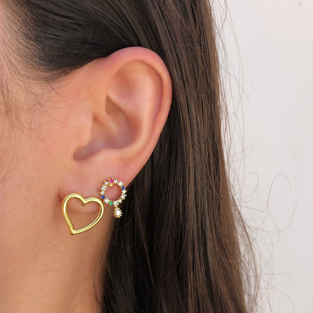 Aretes Corazon Chapa de Oro