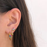 Aretes Flor Multicolor Chapa de Oro AZ22