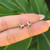 Aretes Flor Multicolor Chapa de Oro AZ22