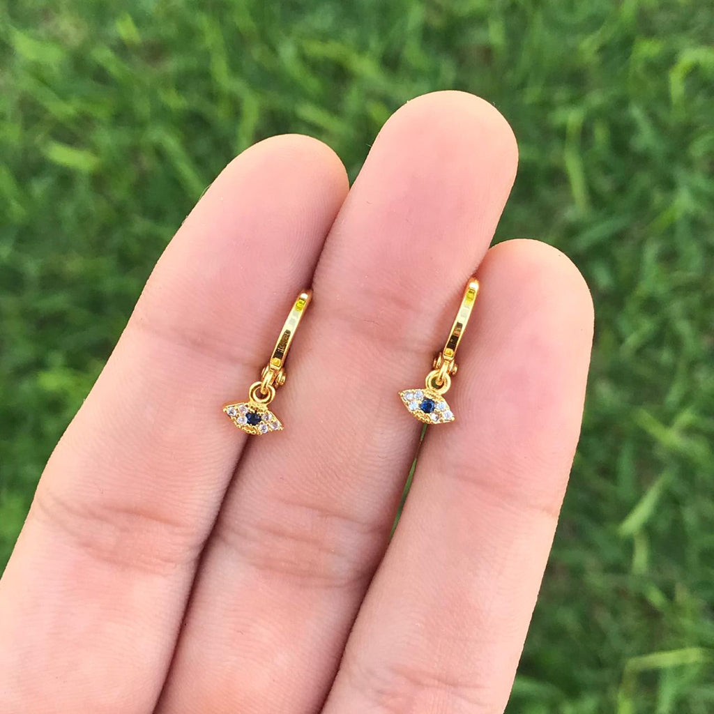 Aretes Chapa de Oro Ojo Azul Az58