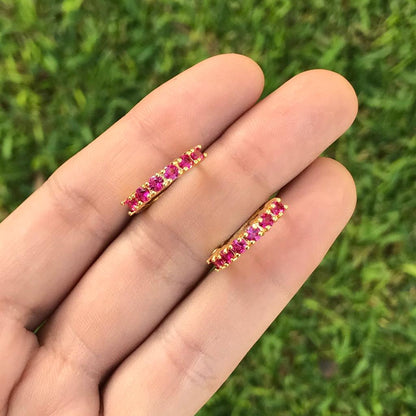 Aretes Arracada Dorada Zirconia Magenta Chapa de Oro