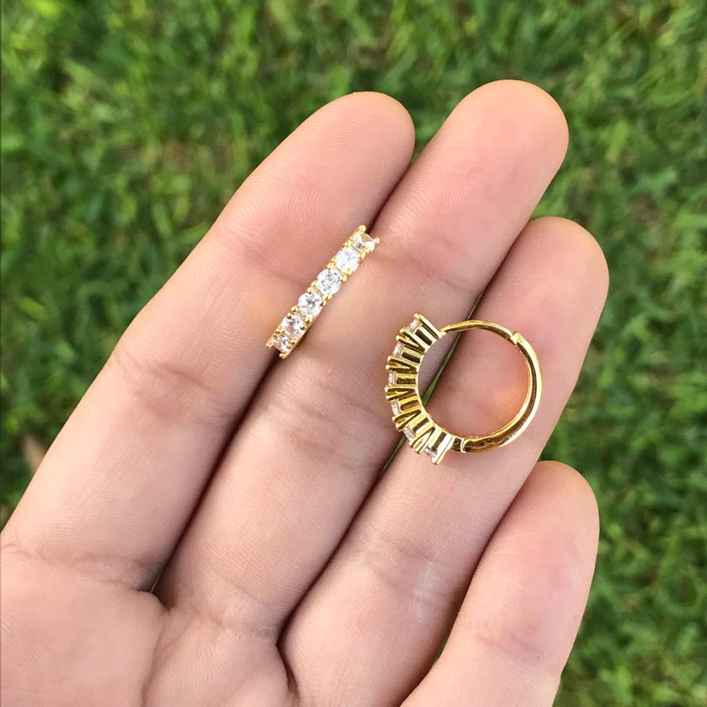 Aretes Arracada Zirconia Blanca Chapa de Oro Az67
