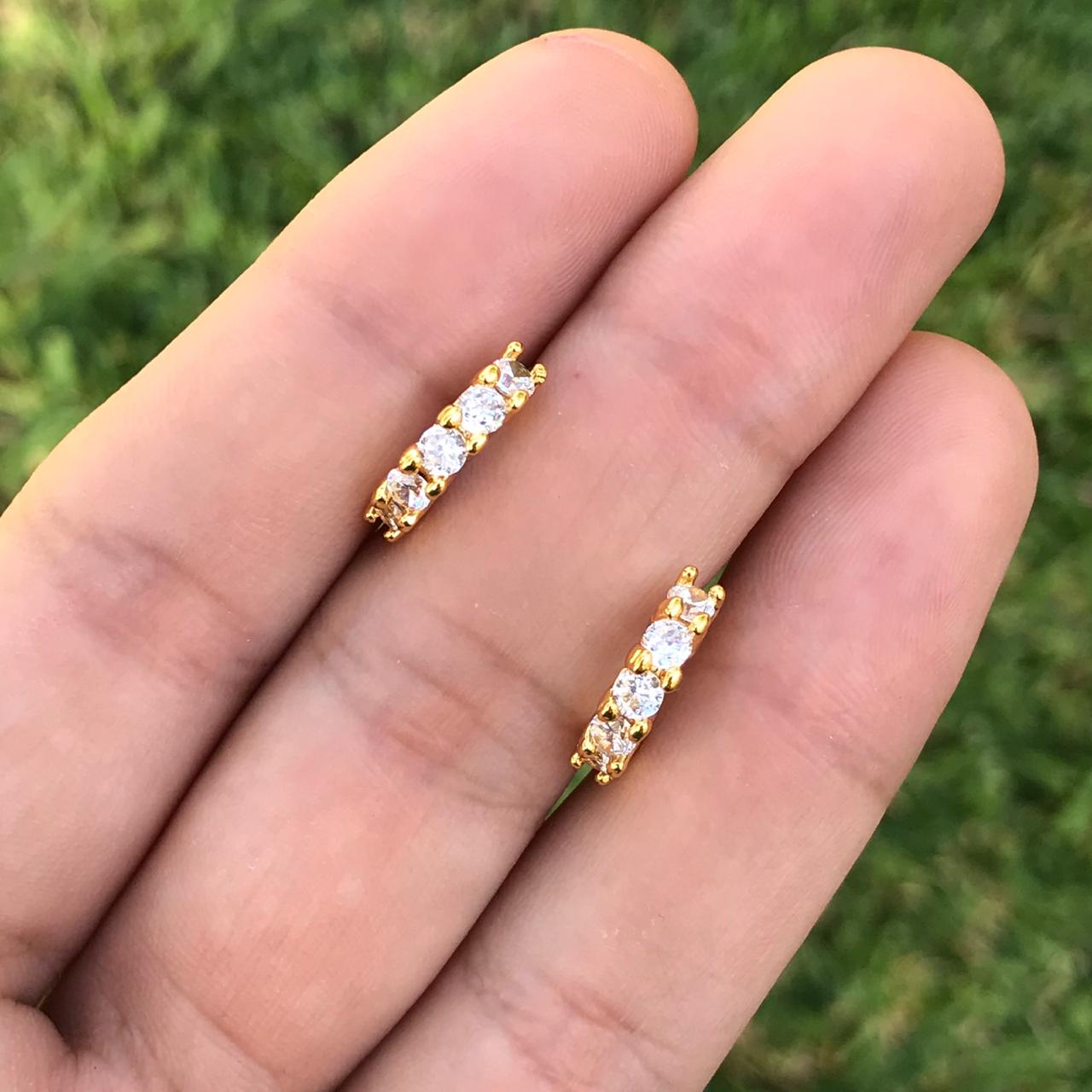 Aretes Arracada Zirconias Blanco Chapa de Oro Az14